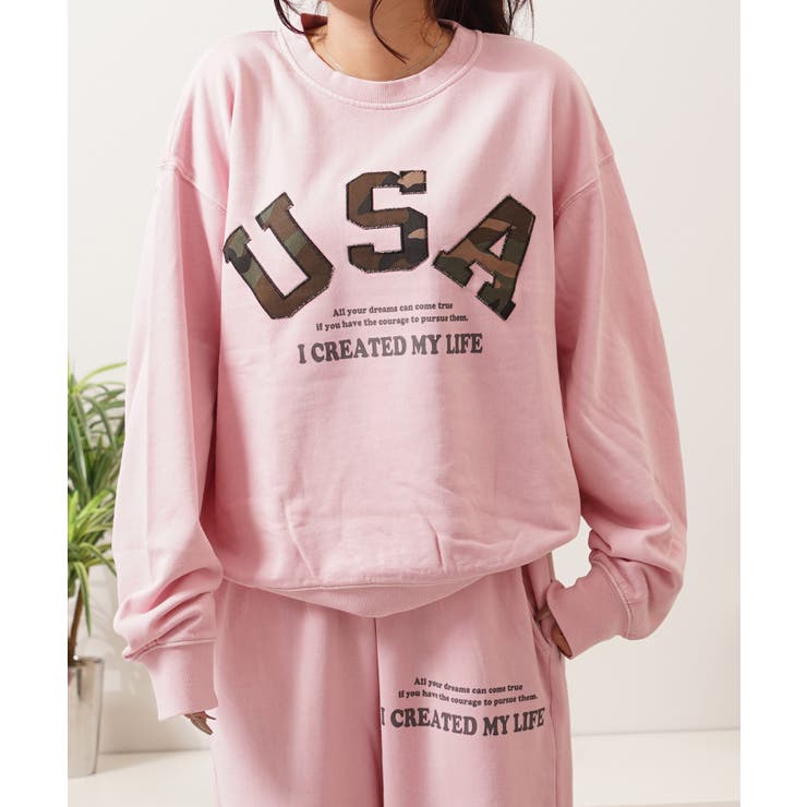 PINK | USAアップリケ ピグメント スウェット | ONE 4 PREMIUM