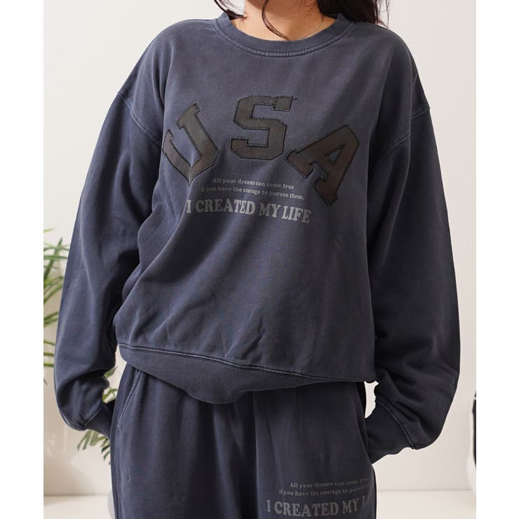NAVY | USAアップリケ ピグメント スウェット | ONE 4 PREMIUM