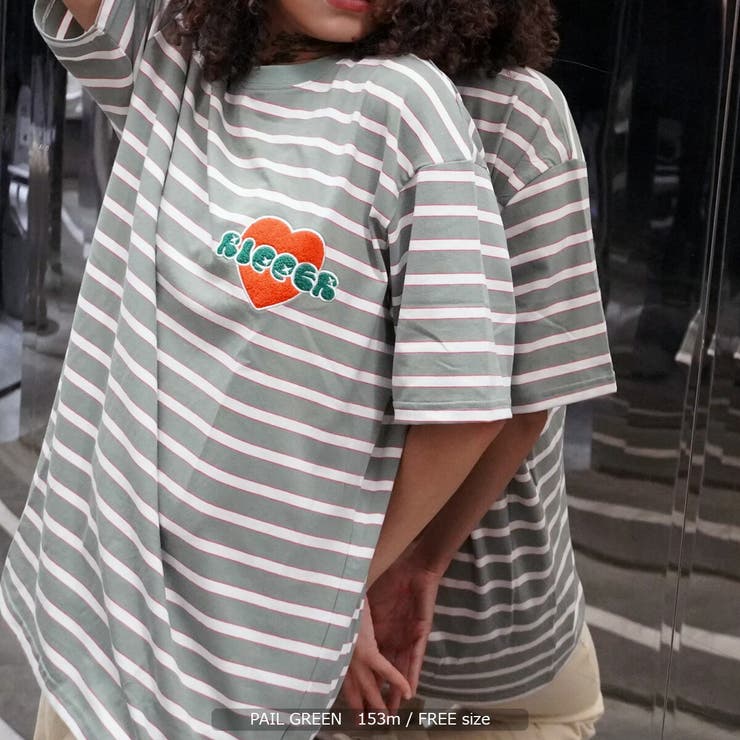 ハート刺繍 ボーダーTシャツ オーバーサイズ[品番：OCGW0002707]｜ONE