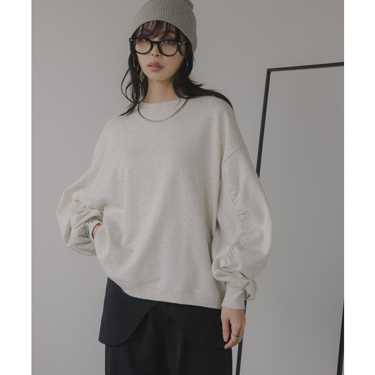 オートミール | ギャザースリーブ オーバーサイズ スウェット	 | 210nouve