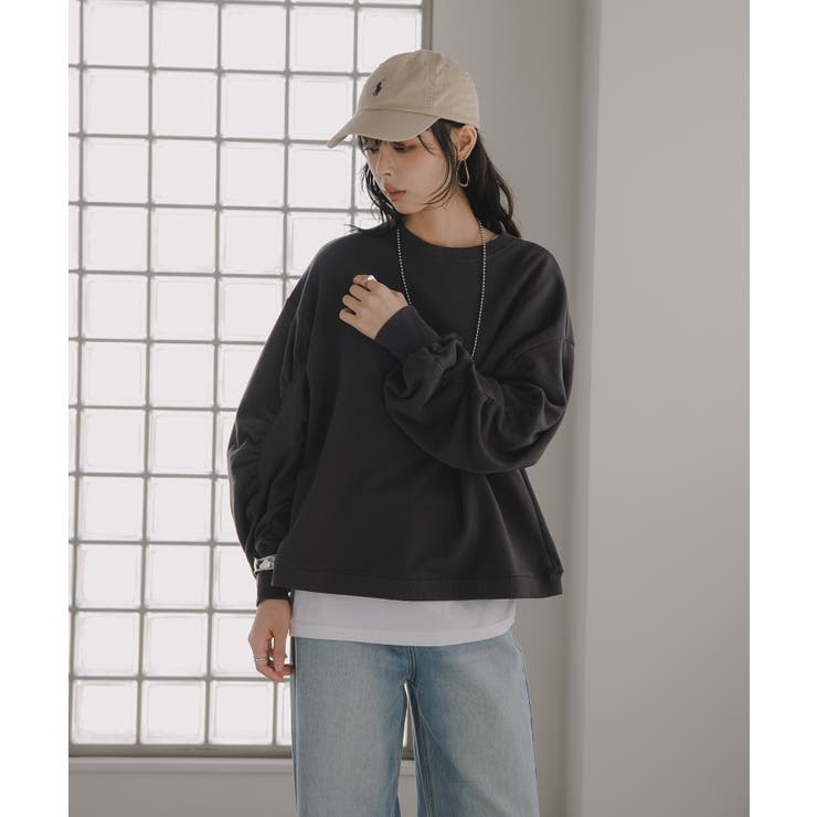 チャコールグレー | ギャザースリーブ オーバーサイズ スウェット	 | 210nouve