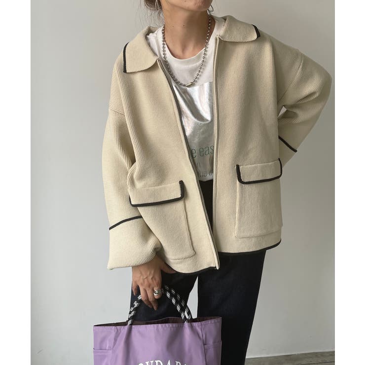 配色使いジップニットカーディガン | 210nouve | 詳細画像5 