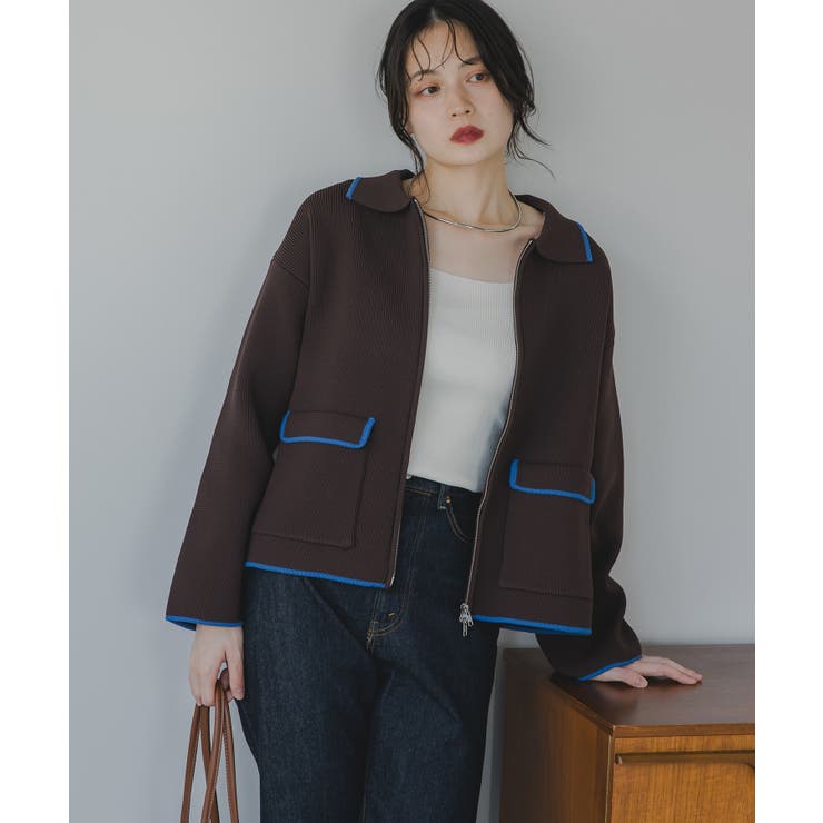 配色使いジップニットカーディガン | 210nouve | 詳細画像7 