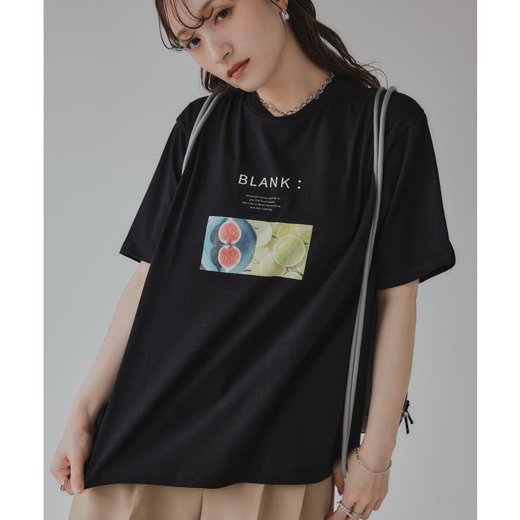 ブラック | 天竺フルーツプリントTシャツ | 210nouve