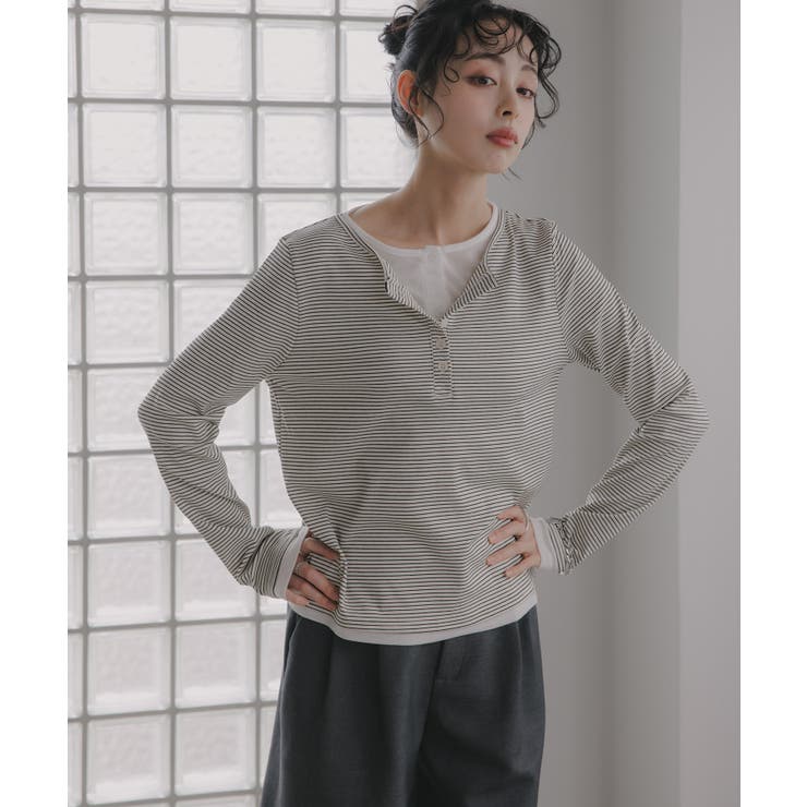 ホワイト | ボーダーレイヤードヘンリーネックPO | 210nouve