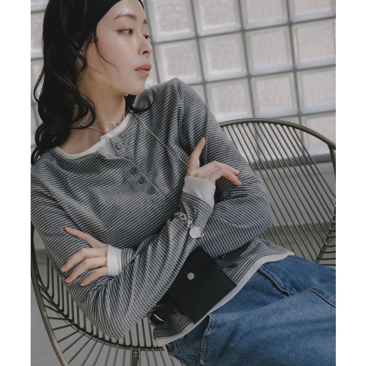 グレー | ボーダーレイヤードヘンリーネックPO | 210nouve