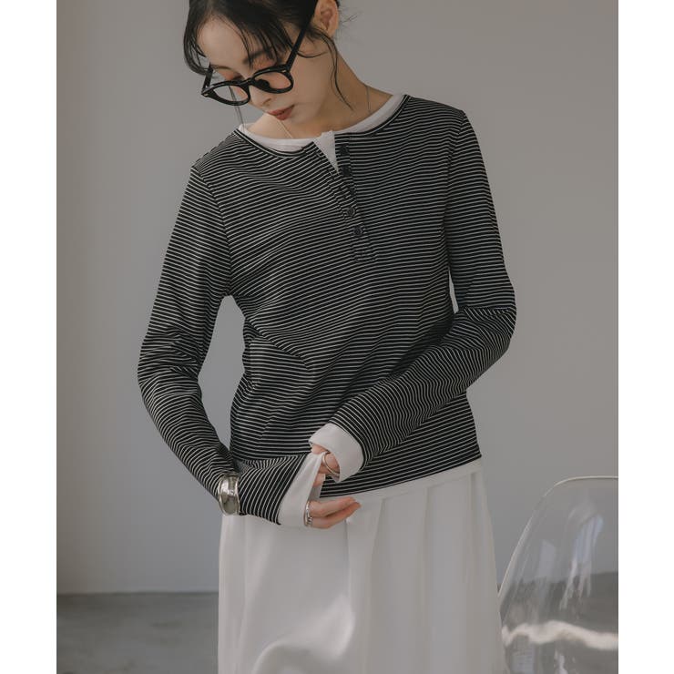 ブラック | ボーダーレイヤードヘンリーネックPO | 210nouve