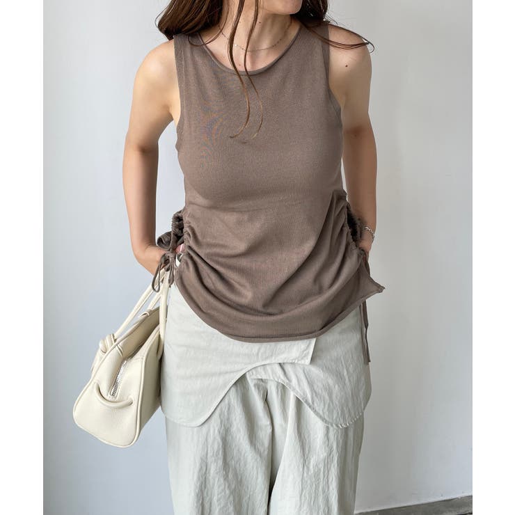 ブラウン | レーヨンブレンドサイドスピンドルニットタンクトップ | 210nouve