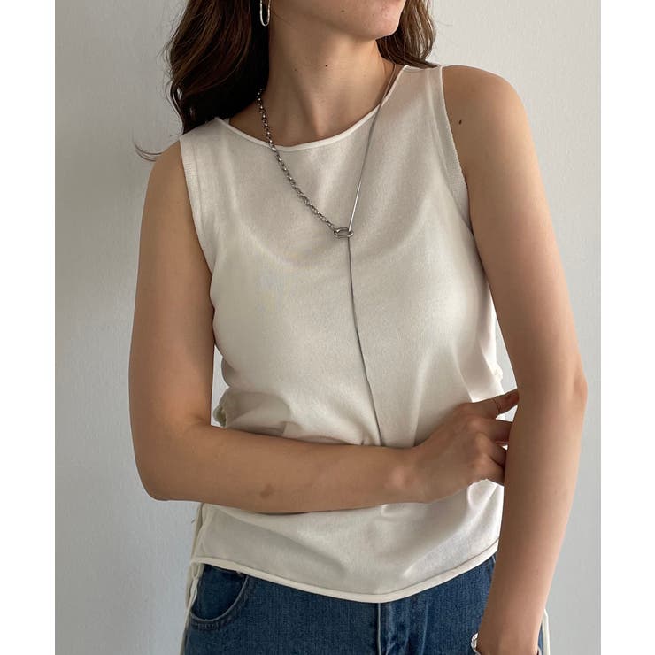 アイボリー | レーヨンブレンドサイドスピンドルニットタンクトップ | 210nouve