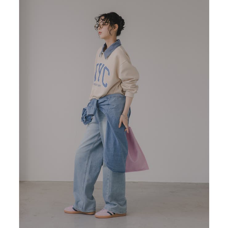 デニム シャツ ドッキング ロゴ スウェット / プルオーバー | 210nouve | 詳細画像10 