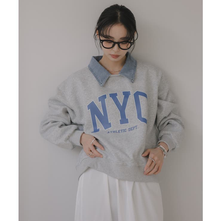 デニム シャツ ドッキング ロゴ スウェット / プルオーバー | 210nouve | 詳細画像12 