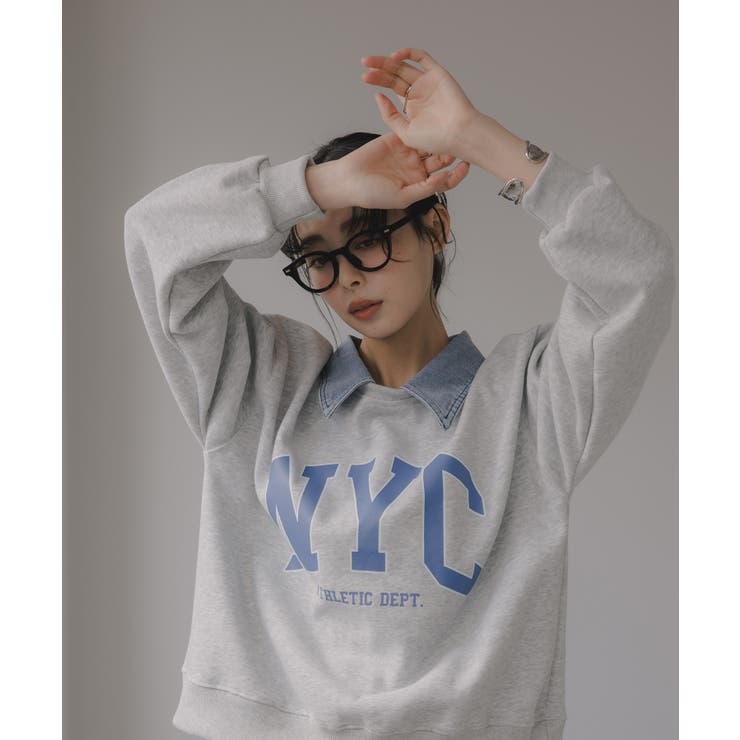 デニム シャツ ドッキング ロゴ スウェット / プルオーバー | 210nouve | 詳細画像13 