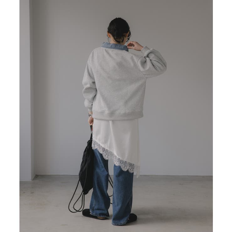 デニム シャツ ドッキング ロゴ スウェット / プルオーバー | 210nouve | 詳細画像16 