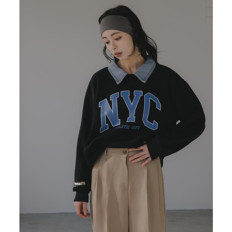 デニム シャツ ドッキング ロゴ スウェット / プルオーバー | 210nouve | 詳細画像2 