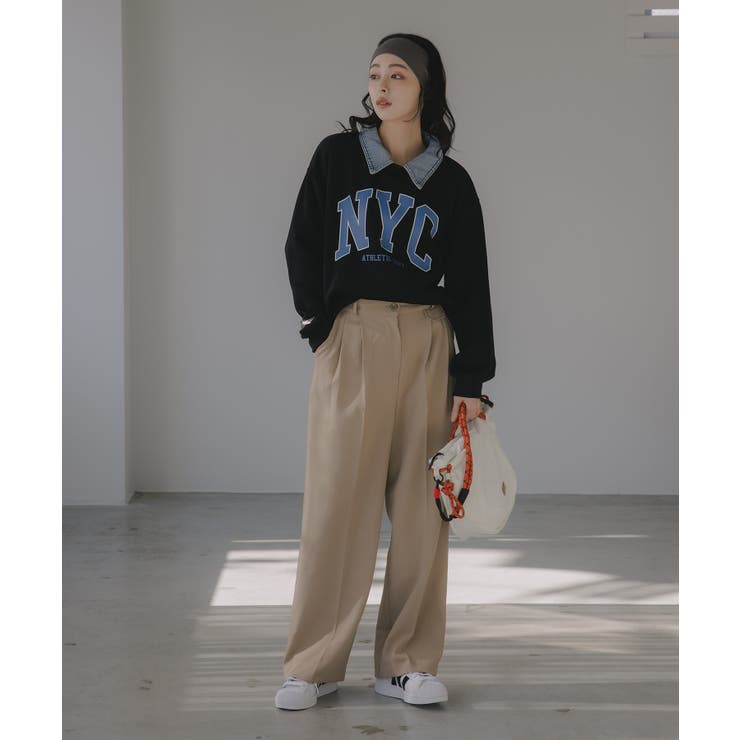 デニム シャツ ドッキング ロゴ スウェット / プルオーバー | 210nouve | 詳細画像4 