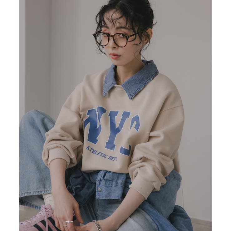 デニム シャツ ドッキング ロゴ スウェット / プルオーバー | 210nouve | 詳細画像7 