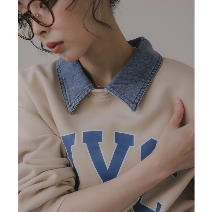 デニム シャツ ドッキング ロゴ スウェット / プルオーバー | 210nouve | 詳細画像8 