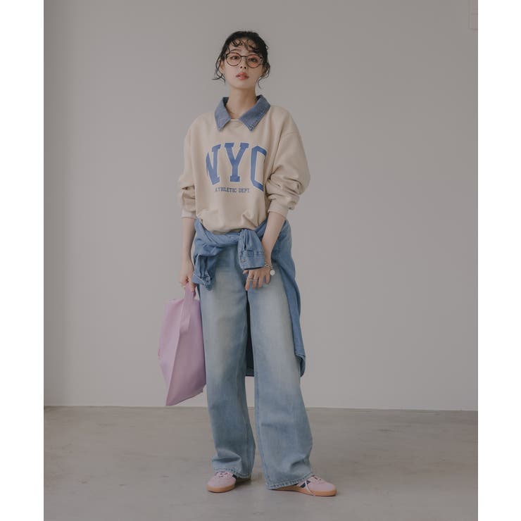 デニム シャツ ドッキング ロゴ スウェット / プルオーバー | 210nouve | 詳細画像9 