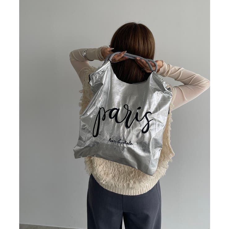 シルバー | デザイン刺繍マーケットバッグ | 210nouve