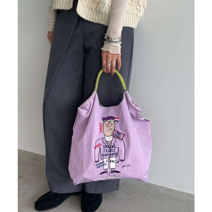 パープル | デザイン刺繍マーケットバッグ | 210nouve