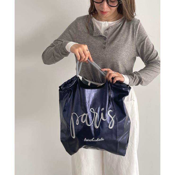 ネイビー | デザイン刺繍マーケットバッグ | 210nouve