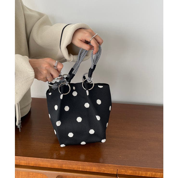 ブラック系 | 【新色レオパードシリーズを追加！】コードストラップ 柄 ニット ハンドバッグ | 210nouve