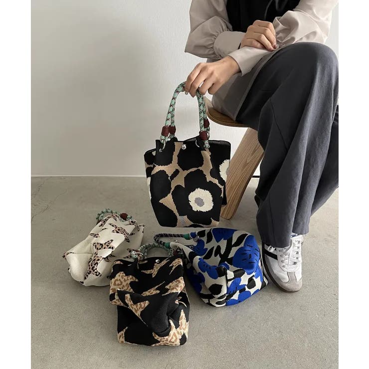 【新色レオパードシリーズを追加！】コードストラップ 柄 ニット ハンドバッグ | 210nouve | 詳細画像11 