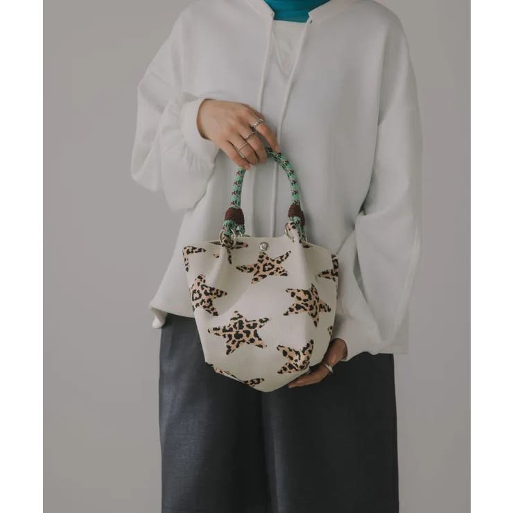 ベージュ | 【新色レオパードシリーズを追加！】コードストラップ 柄 ニット ハンドバッグ | 210nouve