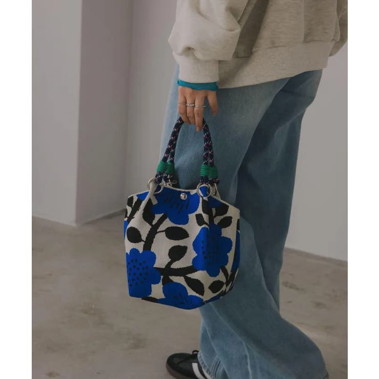 アイボリー | 【新色レオパードシリーズを追加！】コードストラップ 柄 ニット ハンドバッグ | 210nouve
