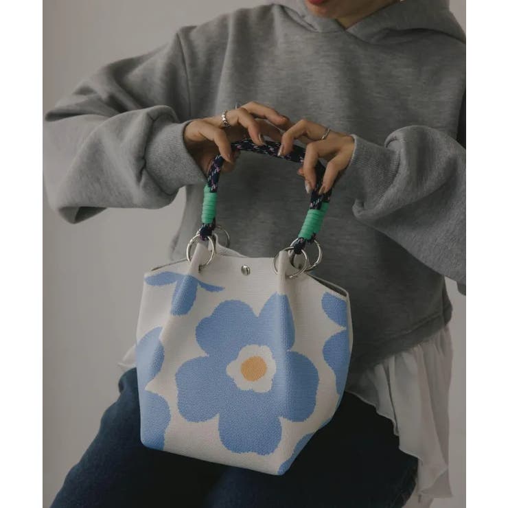 ライトブルー | 【新色レオパードシリーズを追加！】コードストラップ 柄 ニット ハンドバッグ | 210nouve