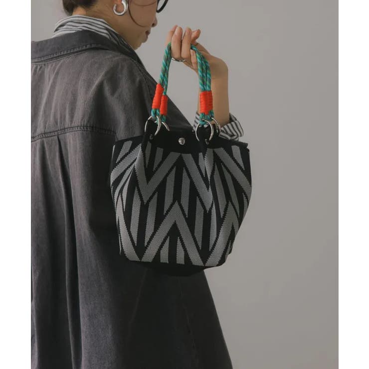ブラック2 | 【新色レオパードシリーズを追加！】コードストラップ 柄 ニット ハンドバッグ | 210nouve