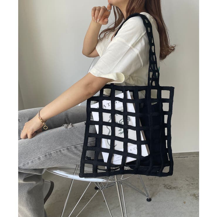 ブラック | ニット編みカラートートバッグ | 210nouve