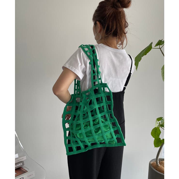 グリーン | ニット編みカラートートバッグ | 210nouve