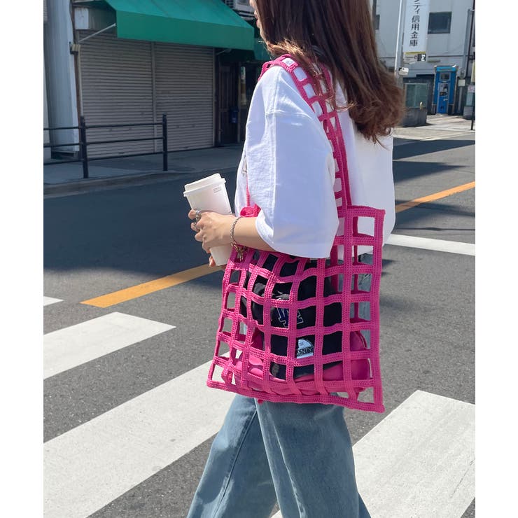 ピンク | ニット編みカラートートバッグ | 210nouve