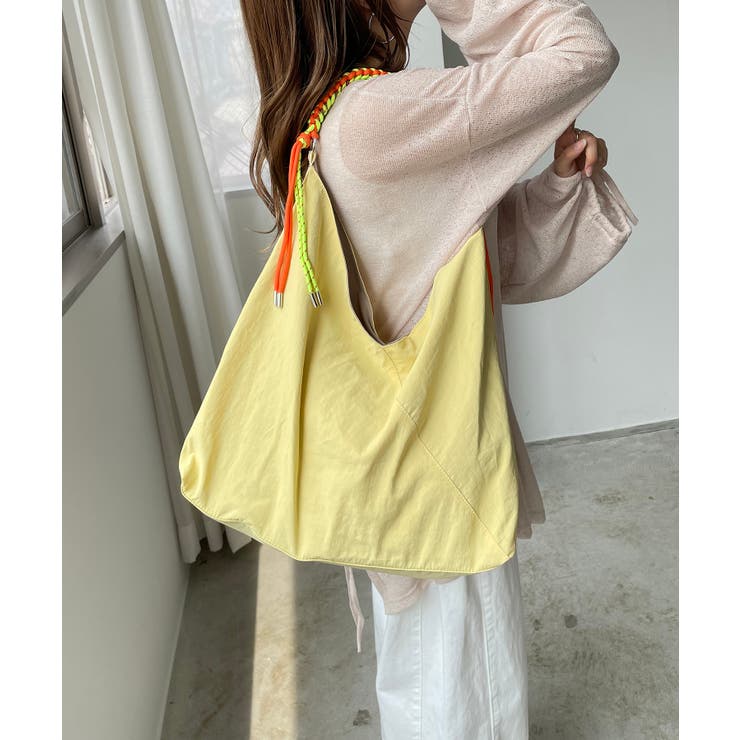 イエロー | 配色ドローコードナイロンショルダーバッグ | 210nouve