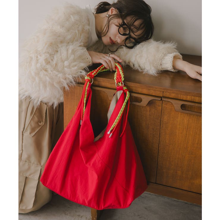 レッド | 配色ドローコードナイロンショルダーバッグ | 210nouve