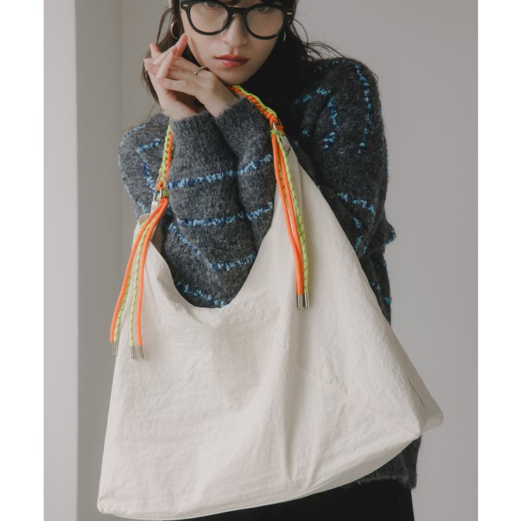 アイボリー | 配色ドローコードナイロンショルダーバッグ | 210nouve