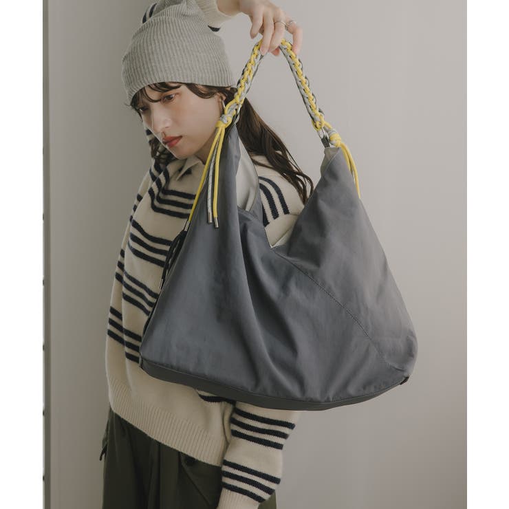 グレー | 配色ドローコードナイロンショルダーバッグ | 210nouve
