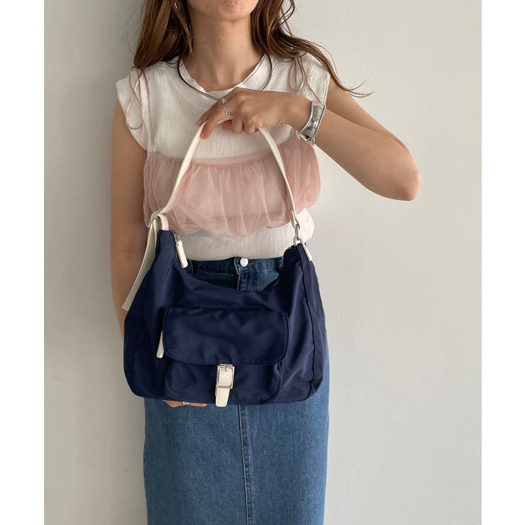 ネイビー | アウトポケットナイロンショルダーバッグ | 210nouve