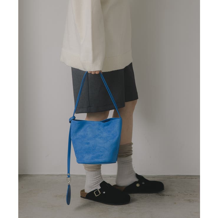 ブルー | 【チャーム付】フェイク スエード バケツ ショルダーバッグ | 210nouve