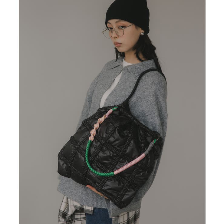 ブラック | ナイロン チェック柄 コードストラップ バッグ | 210nouve