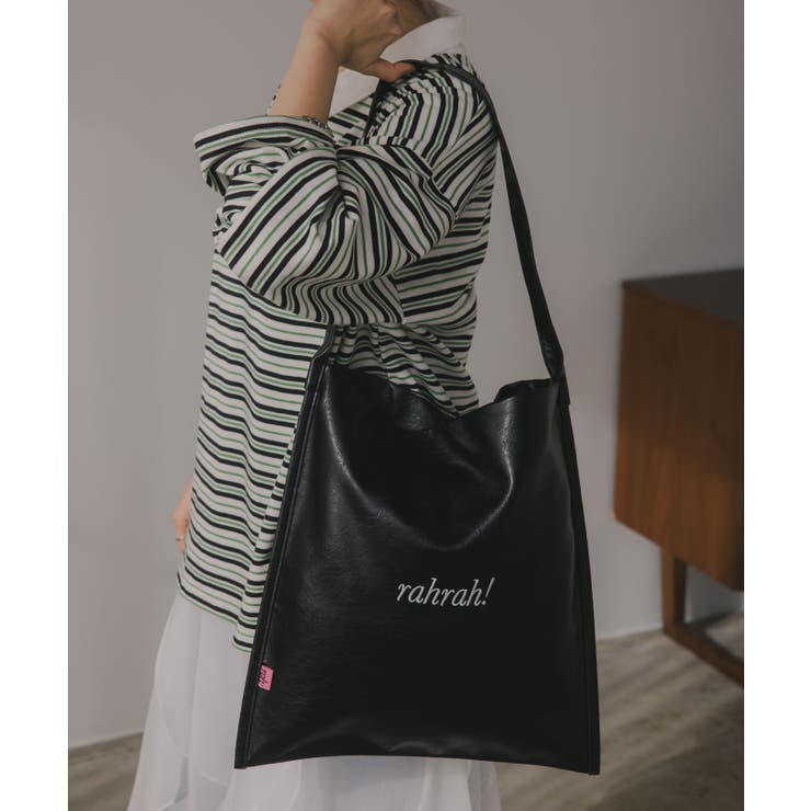 ブラック | 【rahrah！】ロゴ 刺繍 ショルダー トートバッグ | 210nouve