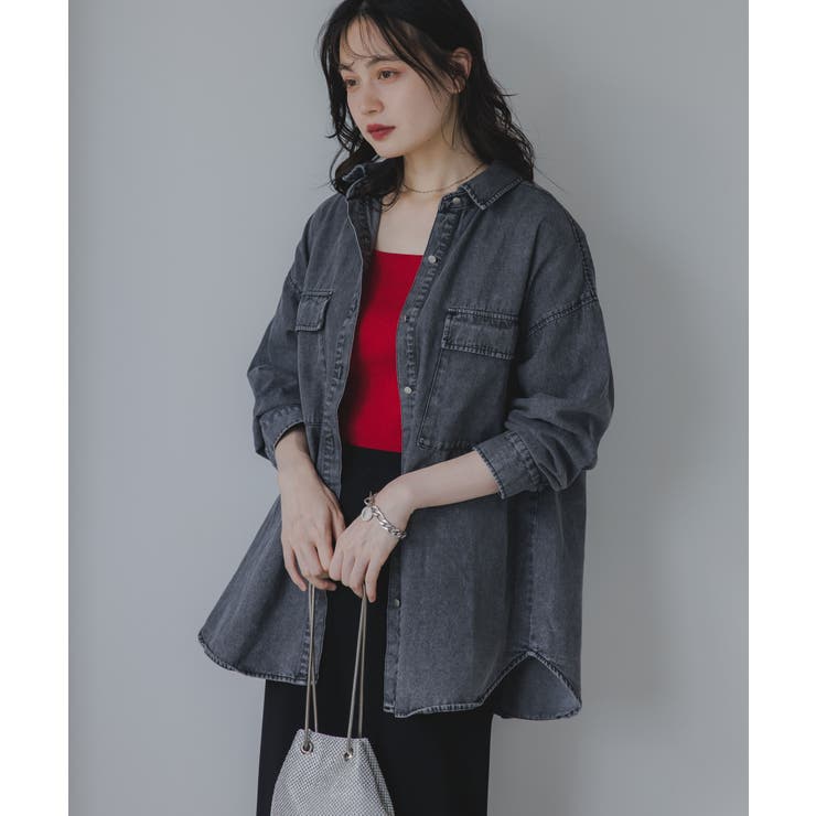 ブラック | デニムビッグシャツジャケット | 210nouve