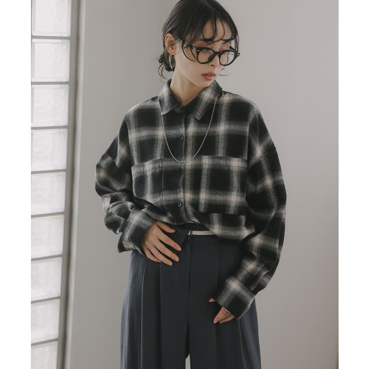 ブラック | オンブレチェック オーバーサイズ シャツ ジャケット | 210nouve