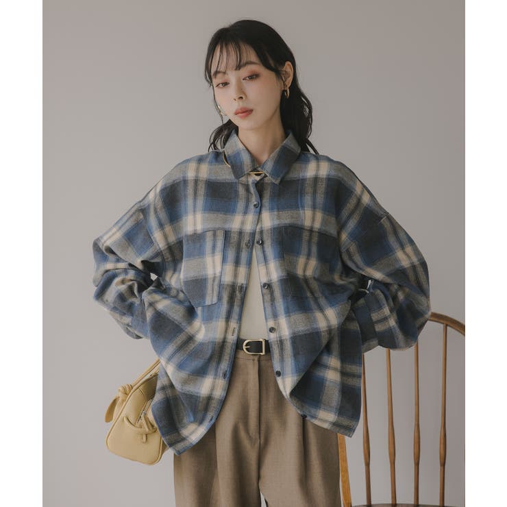 ブルー | オンブレチェック オーバーサイズ シャツ ジャケット | 210nouve