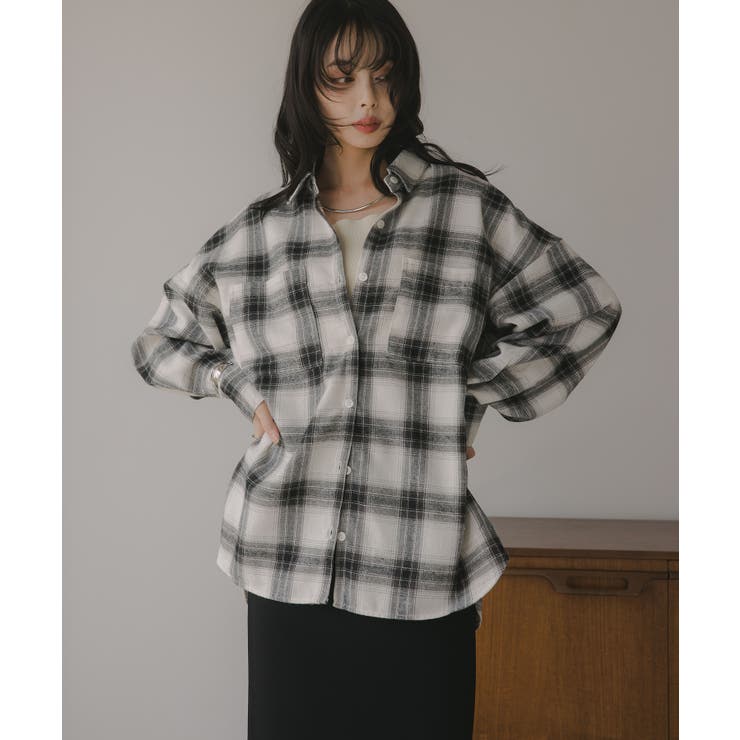 ホワイト | オンブレチェック オーバーサイズ シャツ ジャケット | 210nouve