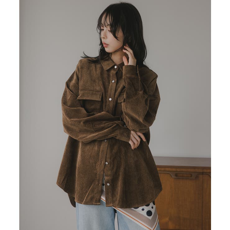 ブラウン | コーデュロイ オーバーサイズ シャツ ジャケット | 210nouve