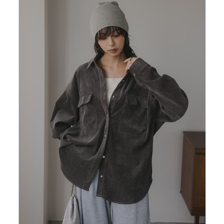 ブラック | コーデュロイ オーバーサイズ シャツ ジャケット | 210nouve