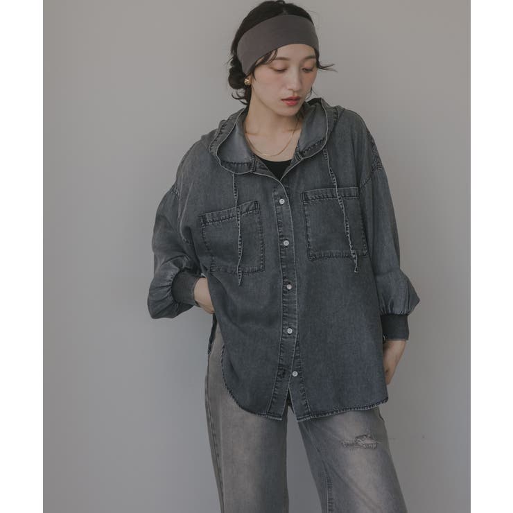 ブラック | テンセルデニムパーカーシャツ | 210nouve