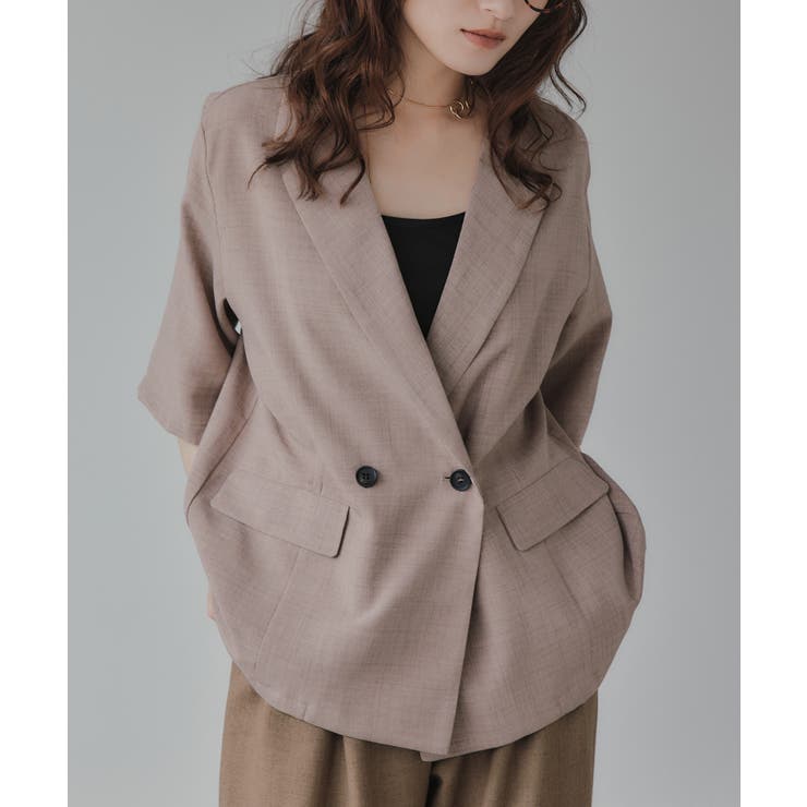 ベージュ | リネンライク半袖ジャケット | 210nouve